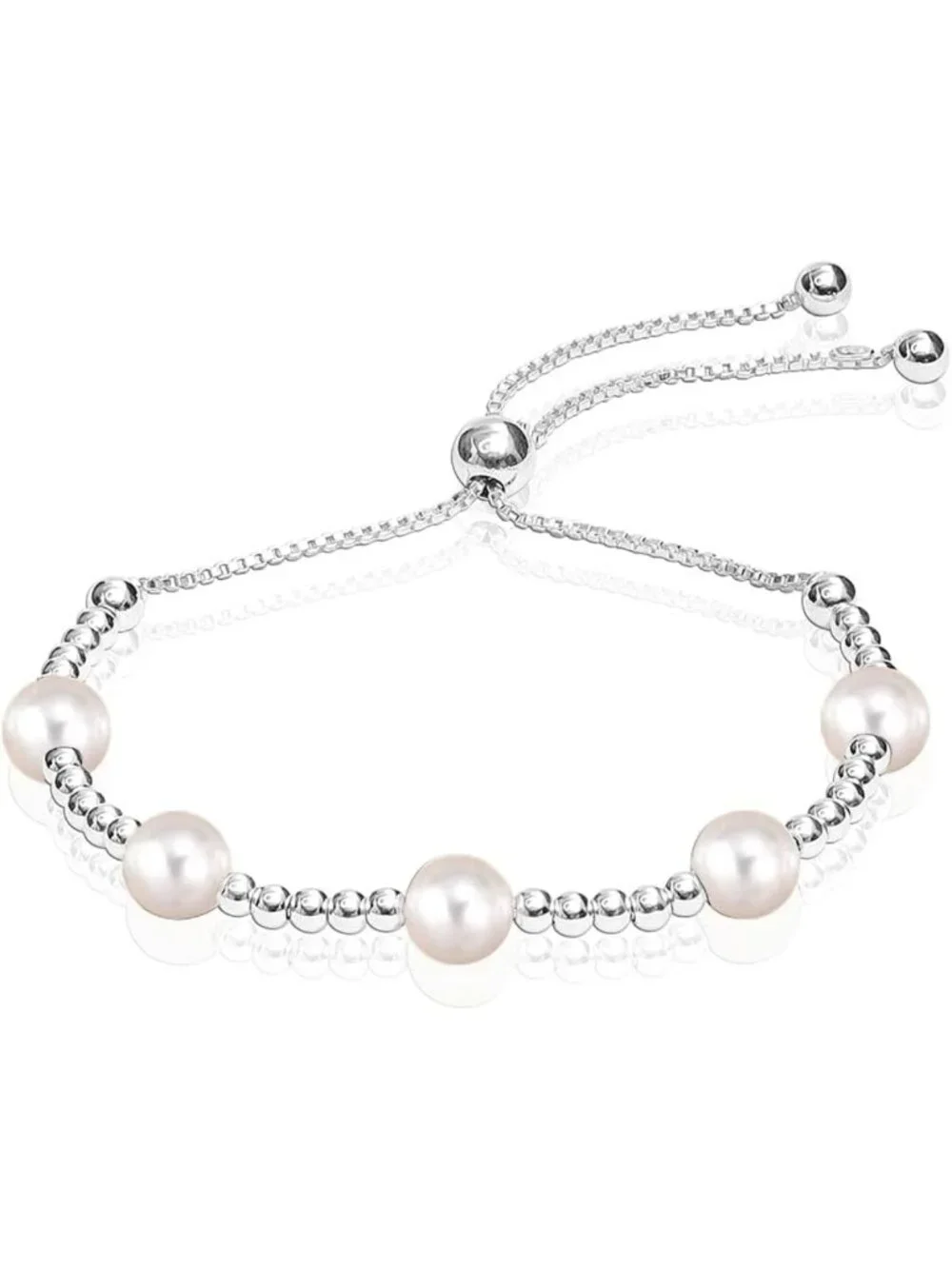 925 Sterling Silver Adjustable Bolo Bracelet | Beaded Tennis Bracelet for Women